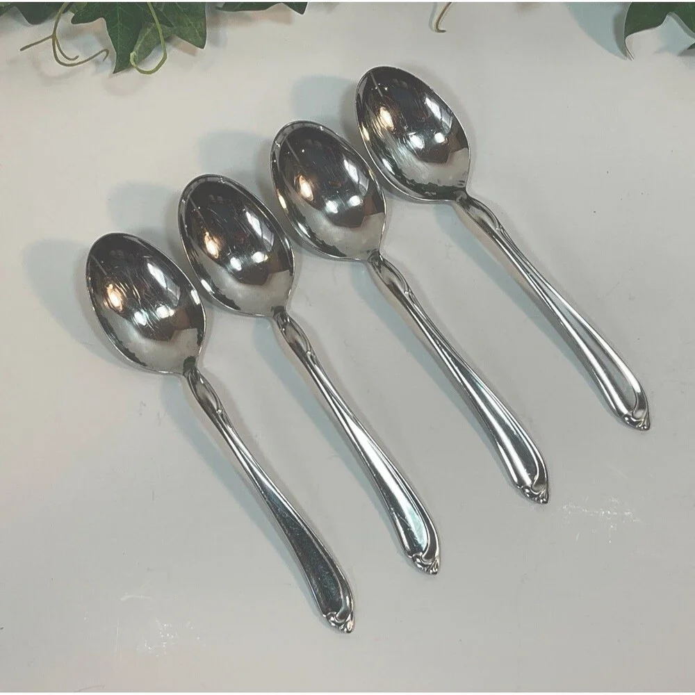 4 OneidaCraft Deluxe SHASTA Stainless Steel Place/Oval Soup Spoons 6 3/4”